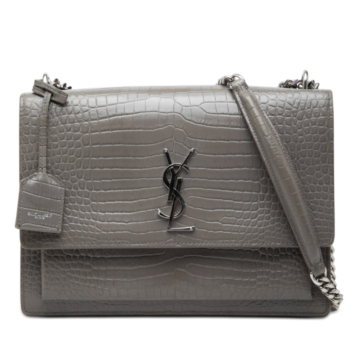 Saint Laurent Large Croc embossé Cuir Monogram Sunset Sac porté croisé