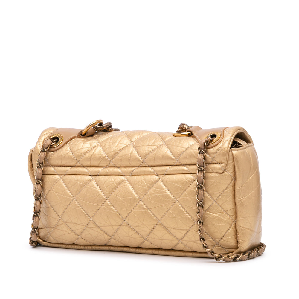 Medium Quilted Aged Calfskin Pondichery Flap Gold - Gaby Paris