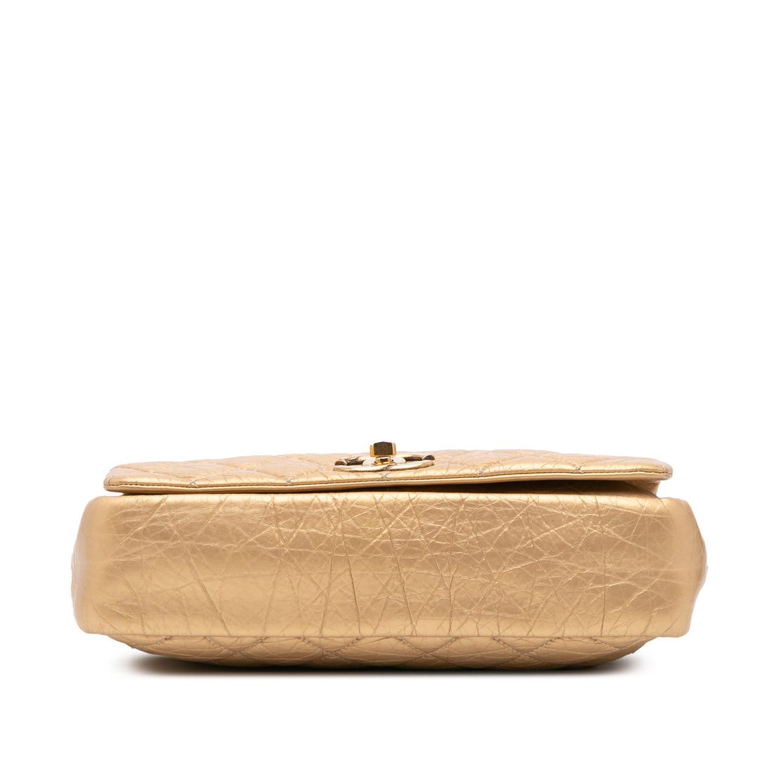Medium Quilted Aged Calfskin Pondichery Flap Gold - Gaby Paris