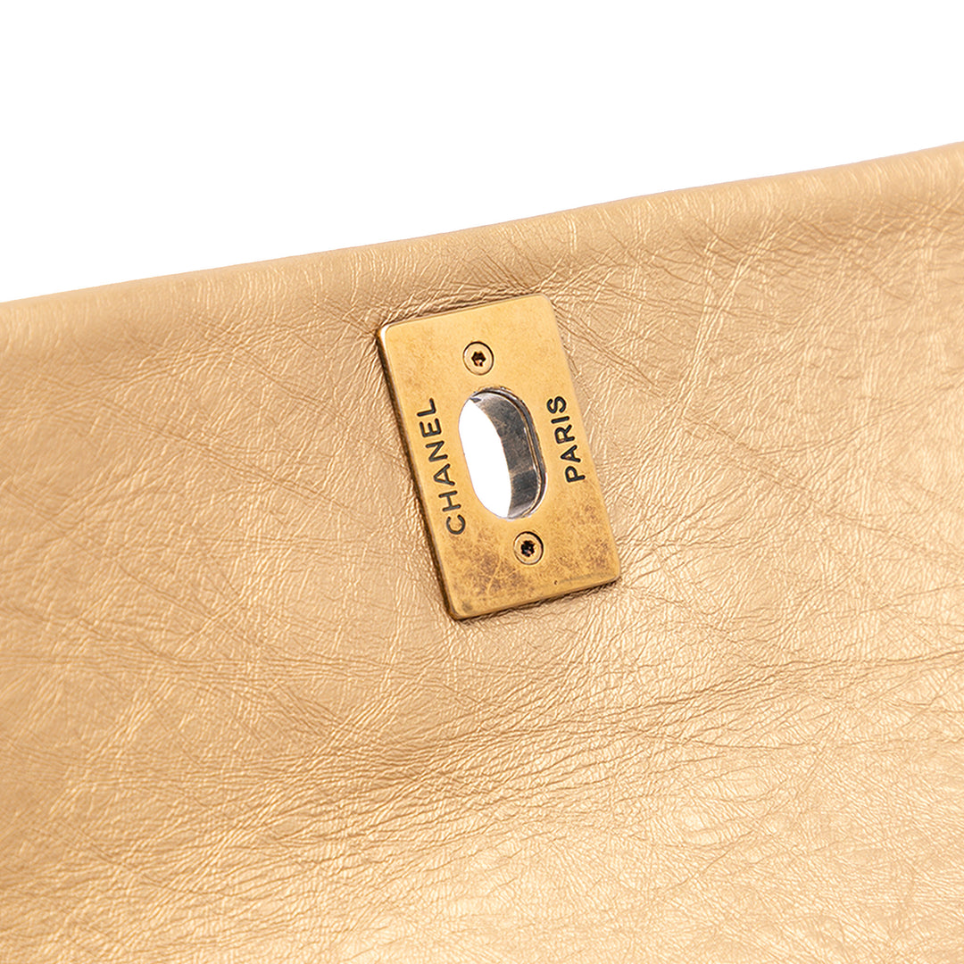 Medium Quilted Aged Calfskin Pondichery Flap Gold - Gaby Paris