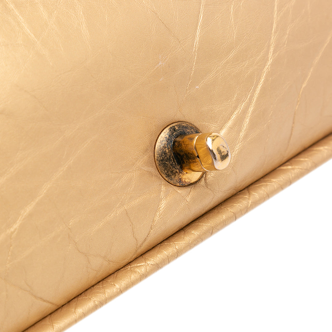 Medium Quilted Aged Calfskin Pondichery Flap Gold - Gaby Paris