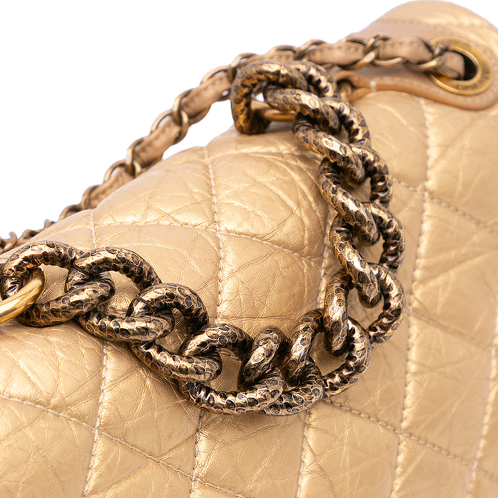 Medium Quilted Aged Calfskin Pondichery Flap Gold - Gaby Paris