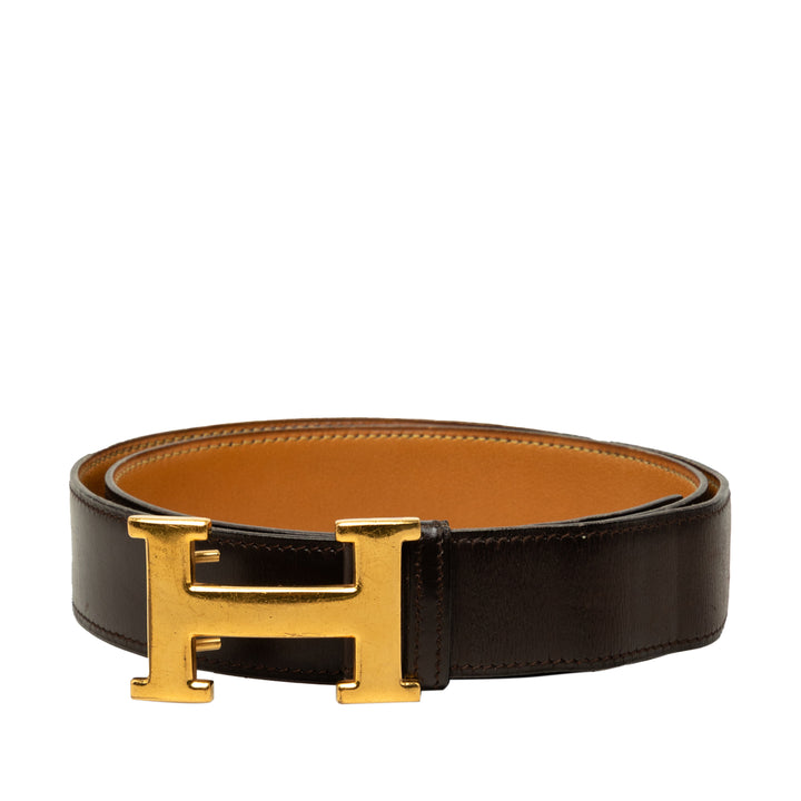 Hermès Box Veau et Constance H Réversible Ceinture Box Noir – vue principale – GABY PARIS