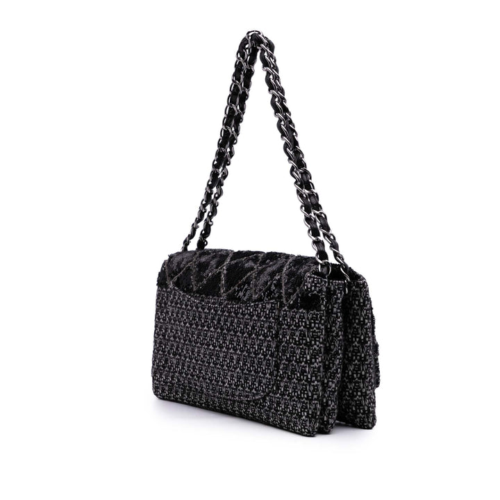 Chanel Large Tweed and Sequins Icons 3 Accordion Flap Noir