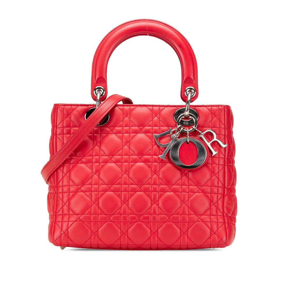 Medium Lambskin Cannage Lady Dior Red - Gaby Paris