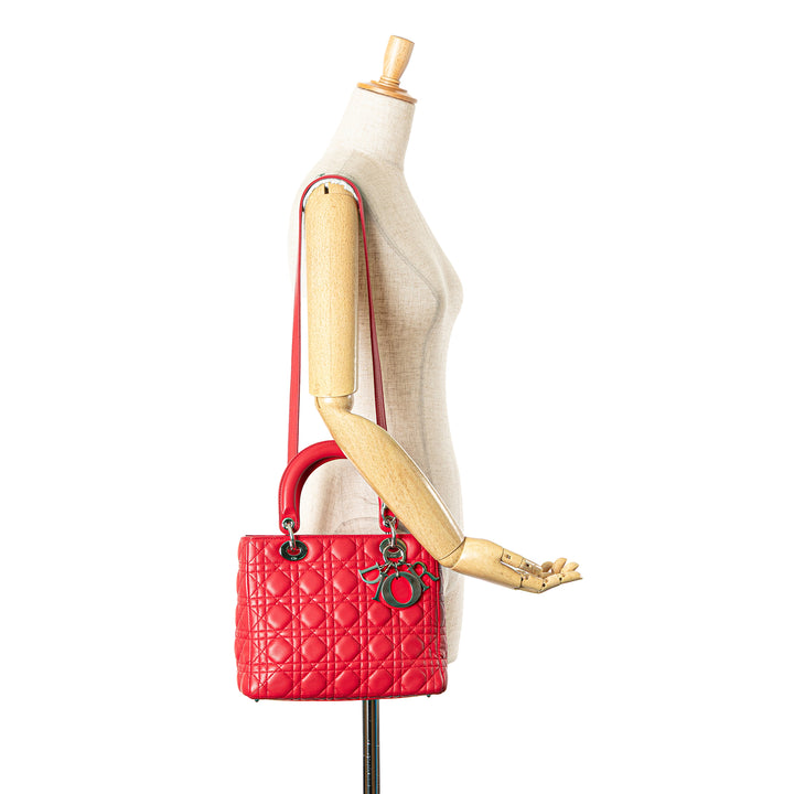 Medium Lambskin Cannage Lady Dior Red - Gaby Paris
