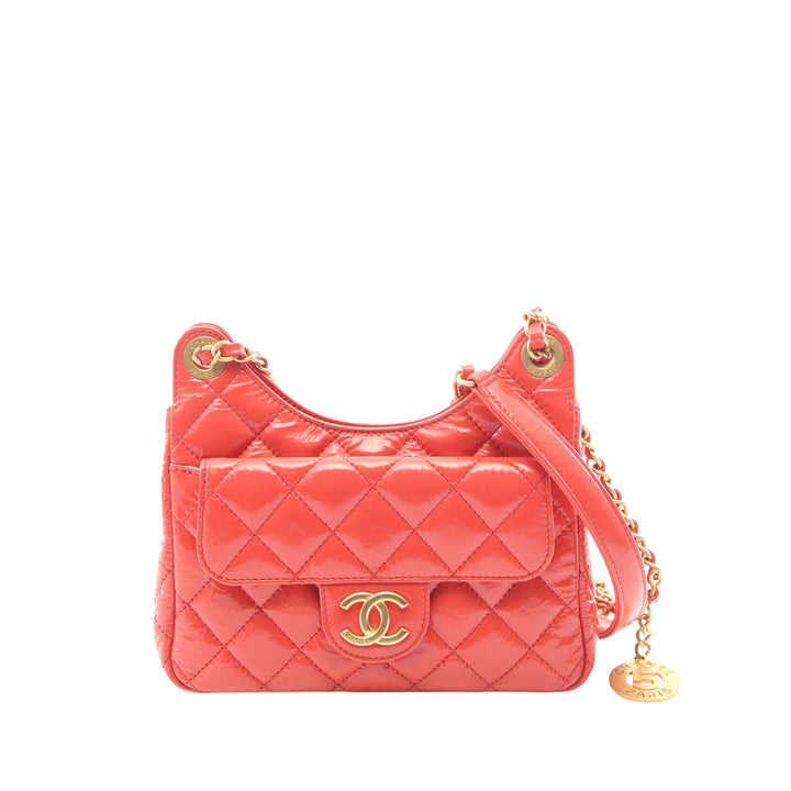 brillant Froissé Wavy CC Hobo Petit Cuir de veau Rose