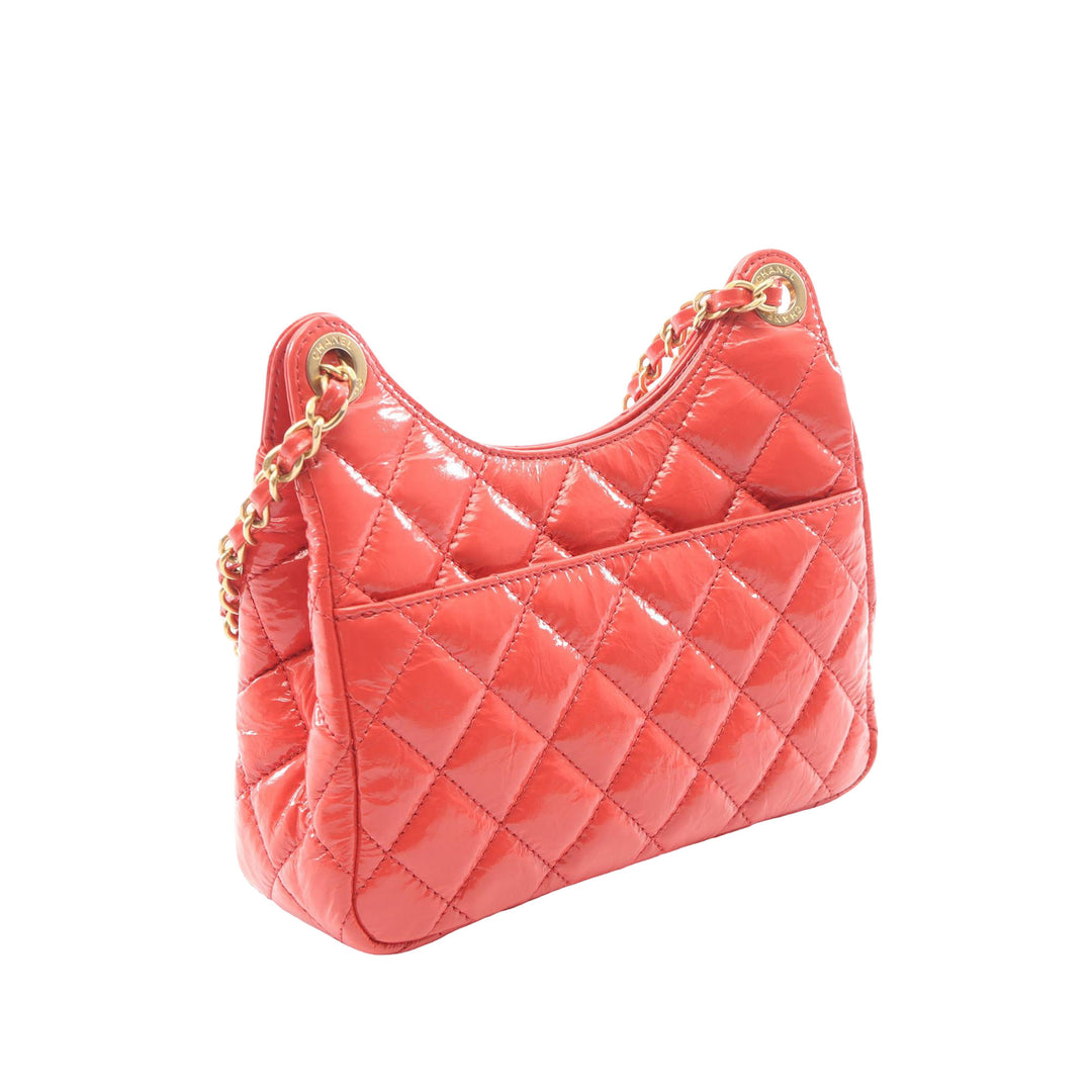 brillant Froissé Wavy CC Hobo Petit Cuir de veau Rose
