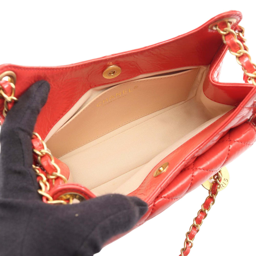 brillant Froissé Wavy CC Hobo Petit Cuir de veau Rose