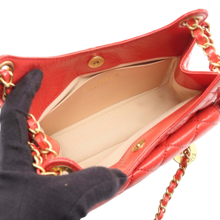 brillant Froissé Wavy CC Hobo Petit Cuir de veau Rose
