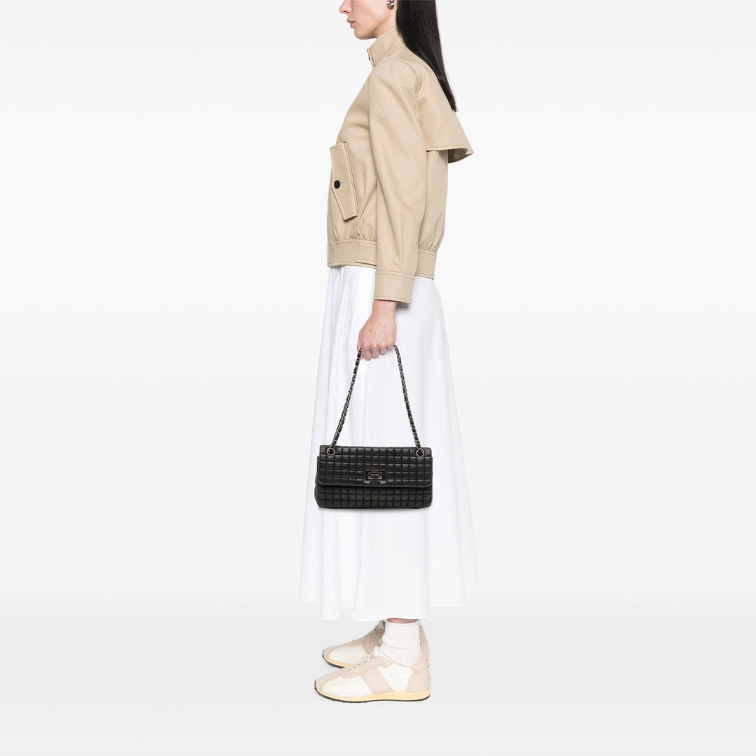 Chanel Chocolate Bar Iridescent Cuir de veau Bubble Flap Noir