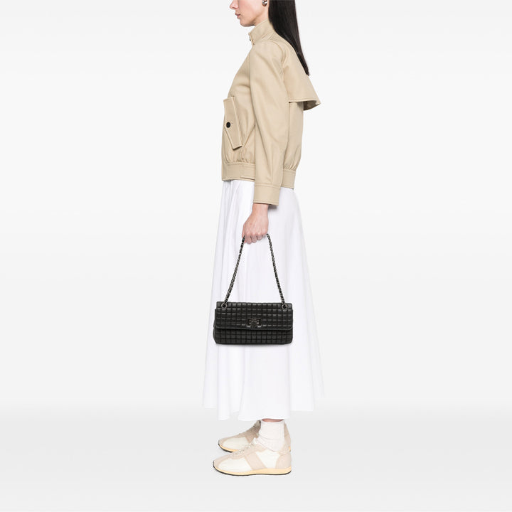 Chanel Chocolate Bar Iridescent Cuir de veau Bubble Flap Noir