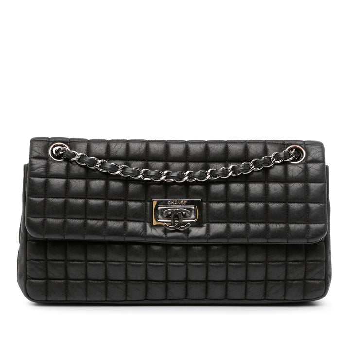 Chanel Chocolate Bar Iridescent Cuir de veau Bubble Flap Noir