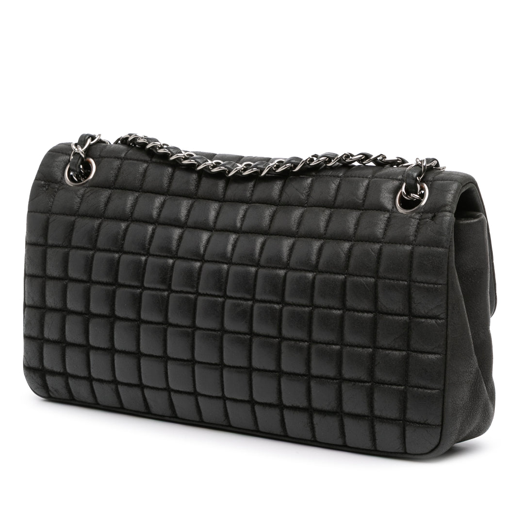 Chanel Chocolate Bar Iridescent Cuir de veau Bubble Flap Noir
