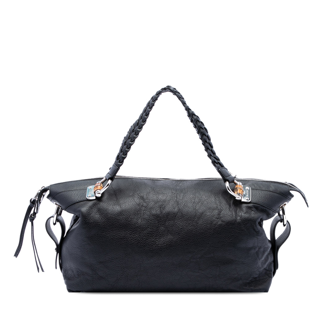 Gucci Cabas Pebbled Bamboo Bar Grand Cuir de veau Noir – vue principale – GABY PARIS