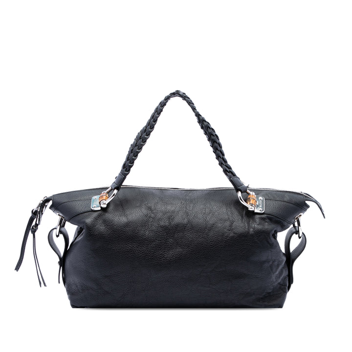 Gucci Cabas Pebbled Bamboo Bar Grand Cuir de veau Noir – vue principale – GABY PARIS