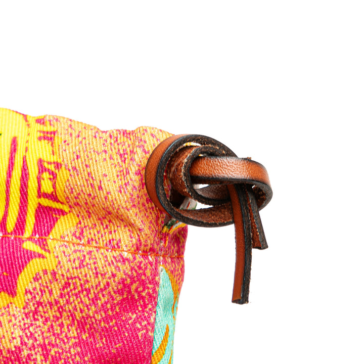 LOEWE Paulas Ibiza Toile Bottle Cap Print Drawstring Pochette