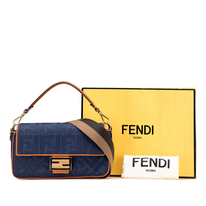 Fendi Zucca Embroidered Jean Baguette Sac cartable Bleu – GABY PARIS Authentique
