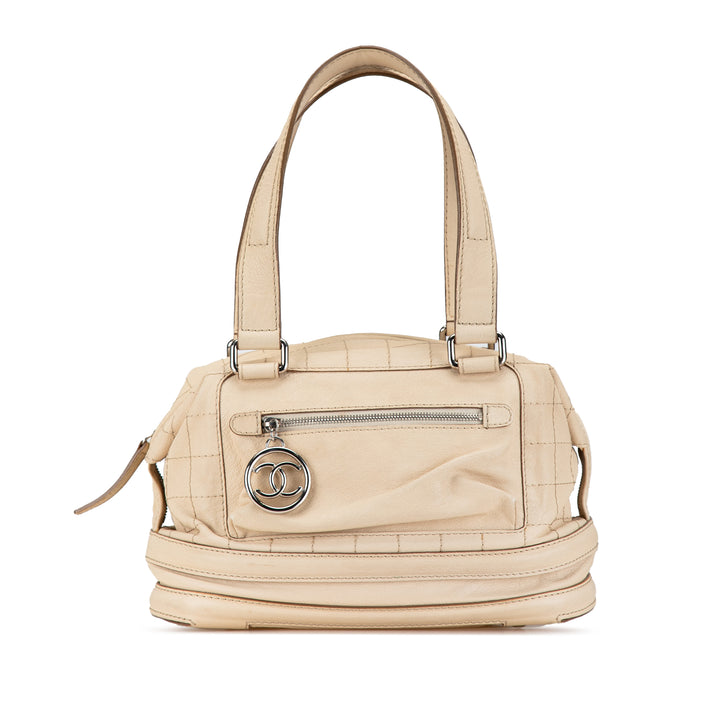 Goatskin Square Stitch Essential Bowler Brown - Gaby Paris