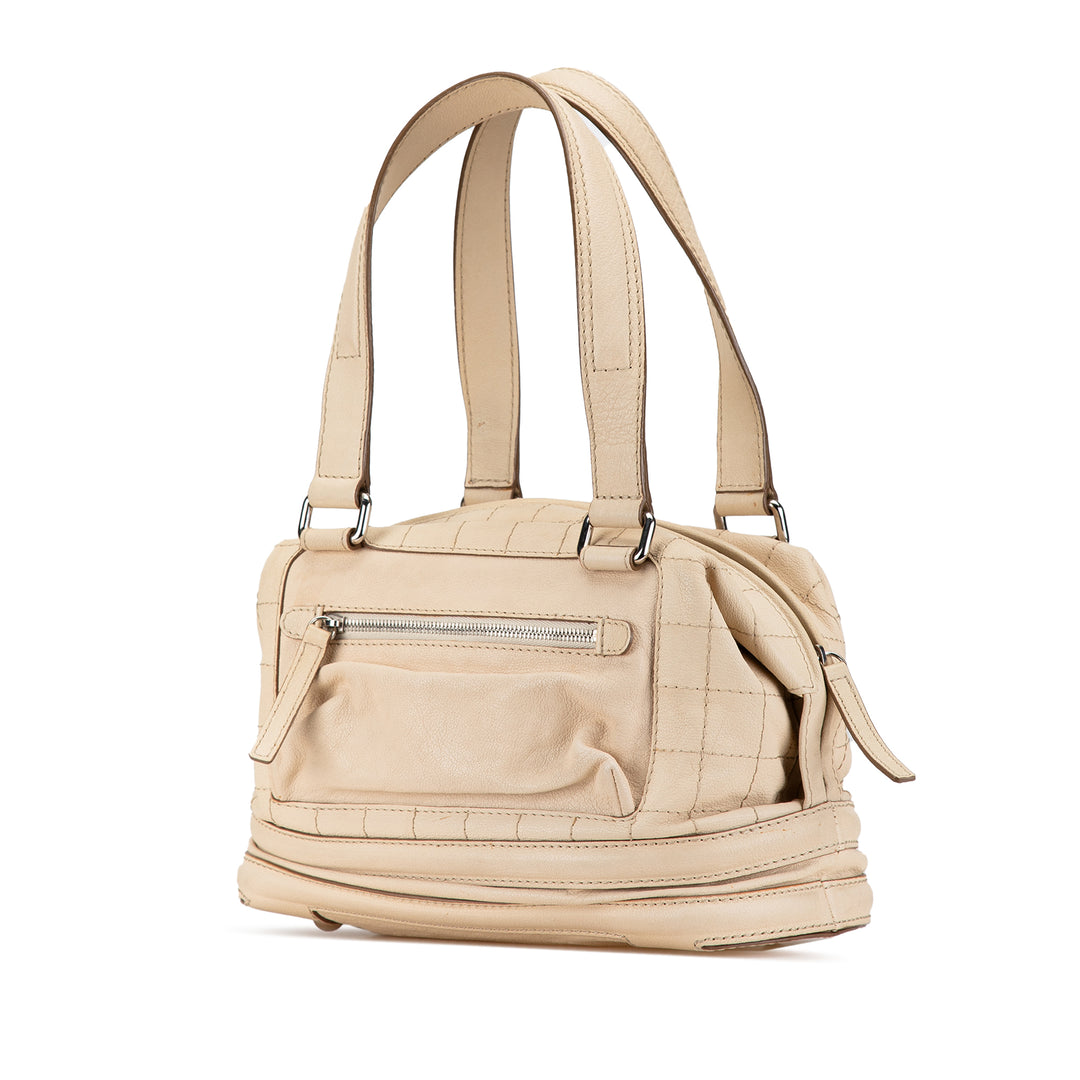 Goatskin Square Stitch Essential Bowler Brown - Gaby Paris