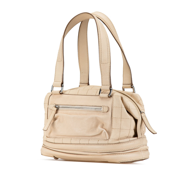 Goatskin Square Stitch Essential Bowler Brown - Gaby Paris