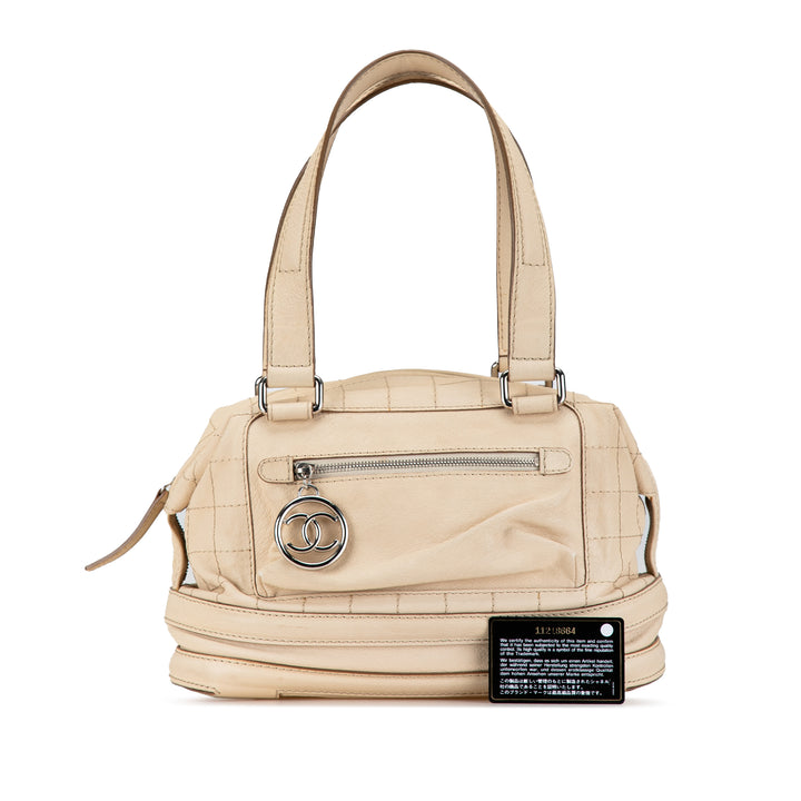 Goatskin Square Stitch Essential Bowler Brown - Gaby Paris