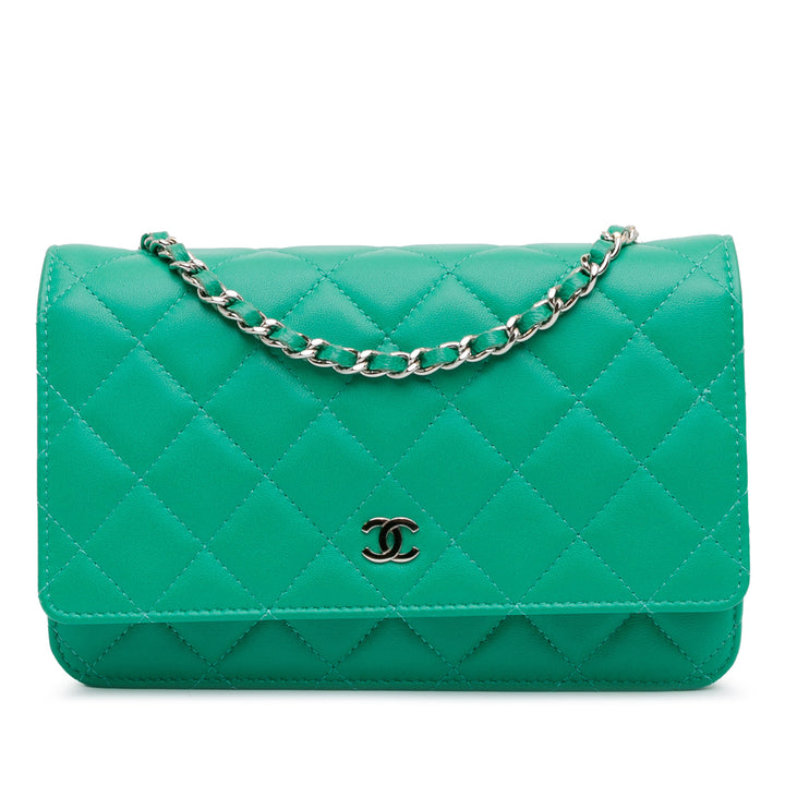 Classic Lambskin Wallet on Chain Green - Gaby Paris