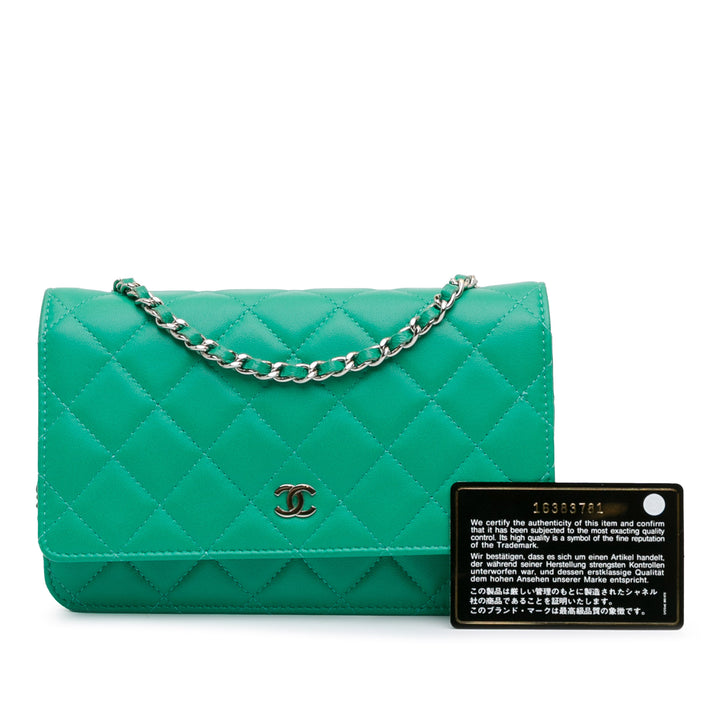 Classic Lambskin Wallet on Chain Green - Gaby Paris