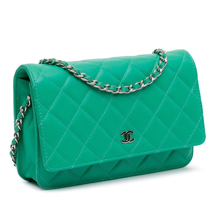 Classic Lambskin Wallet on Chain Green - Gaby Paris