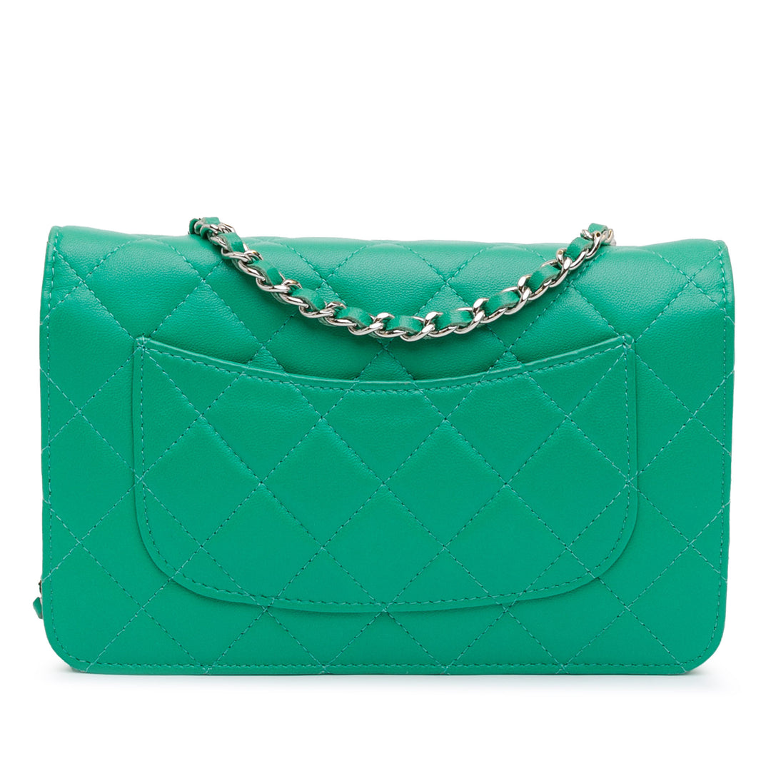 Classic Lambskin Wallet on Chain Green - Gaby Paris