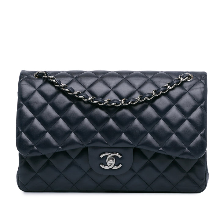 Jumbo Classic Lambskin Double Flap Blue - Gaby Paris