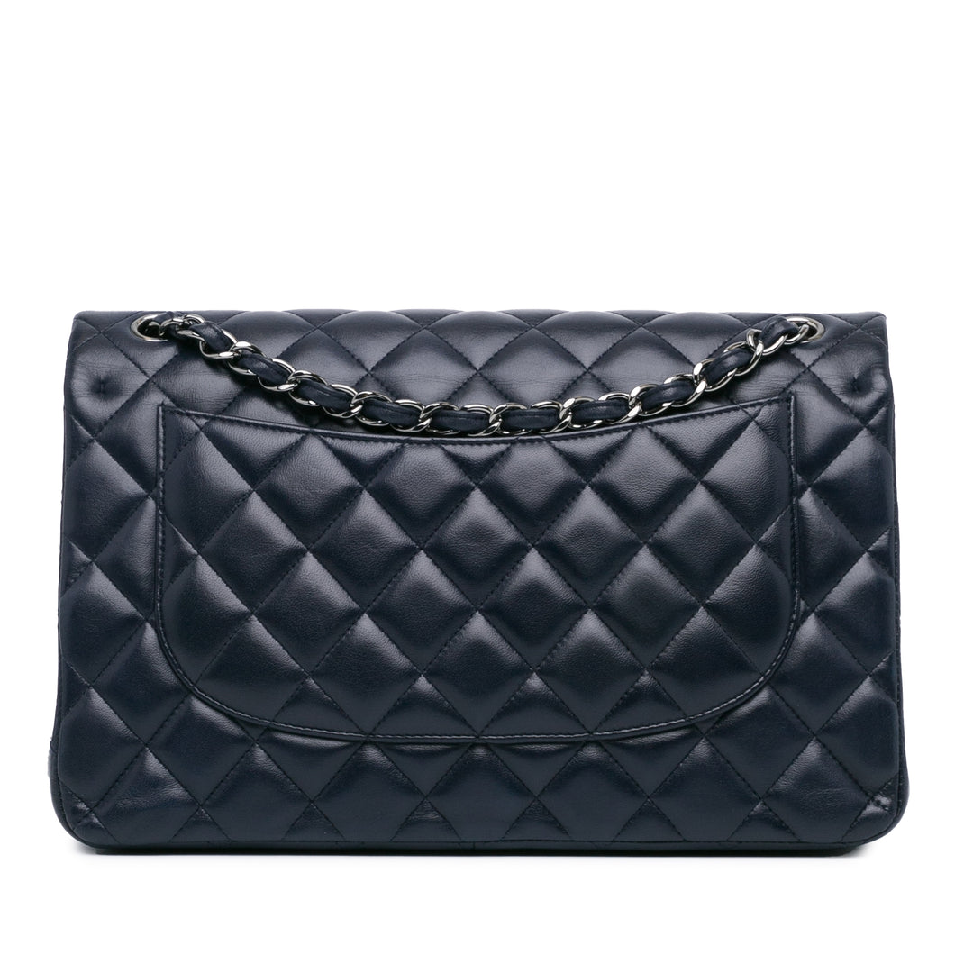 Jumbo Classic Lambskin Double Flap Blue - Gaby Paris