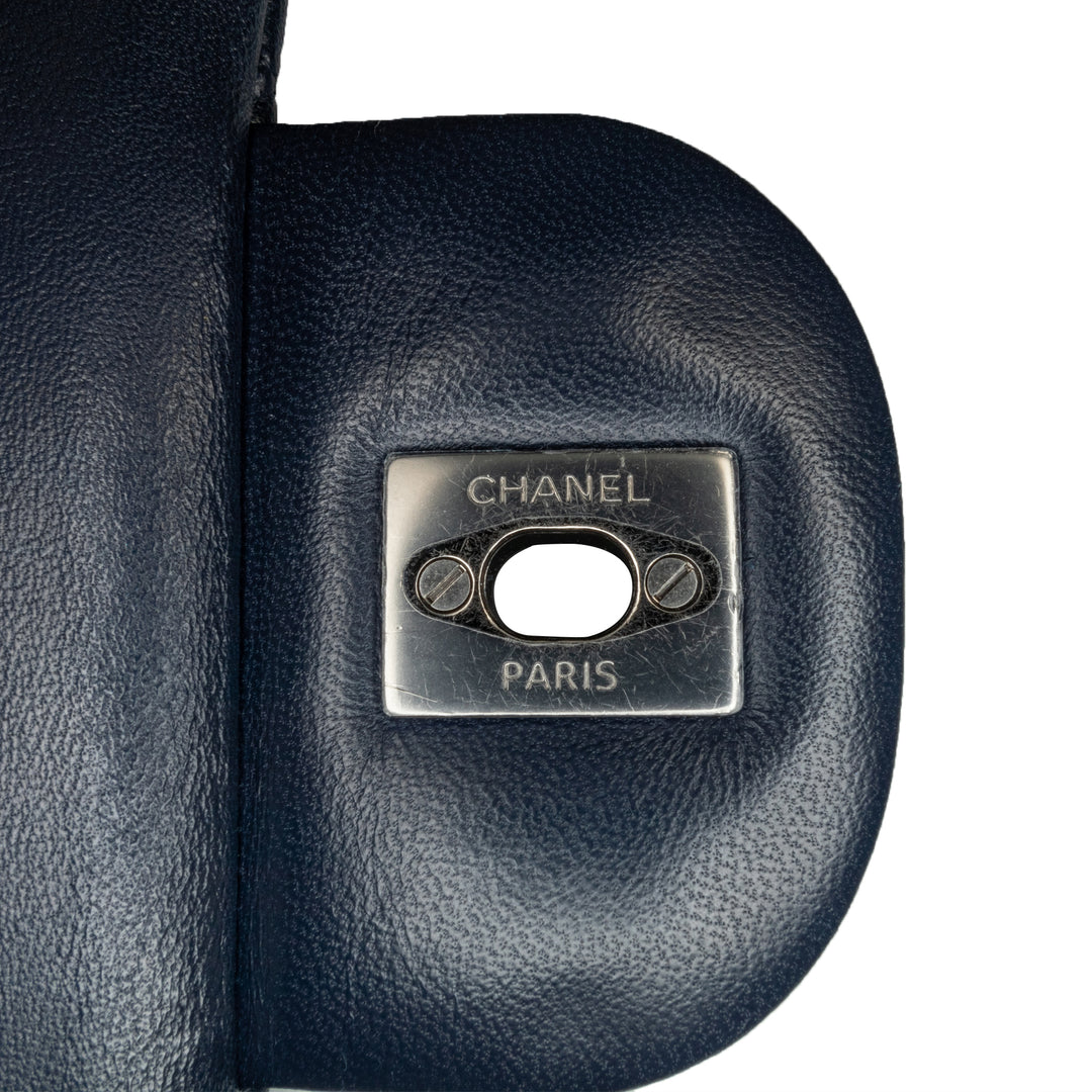 Jumbo Classic Lambskin Double Flap Blue - Gaby Paris