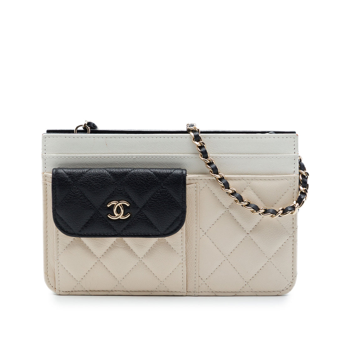 Chanel CC Tricolor Matelassé Cuir de chèvre Multi Pocket Wallet on Chain