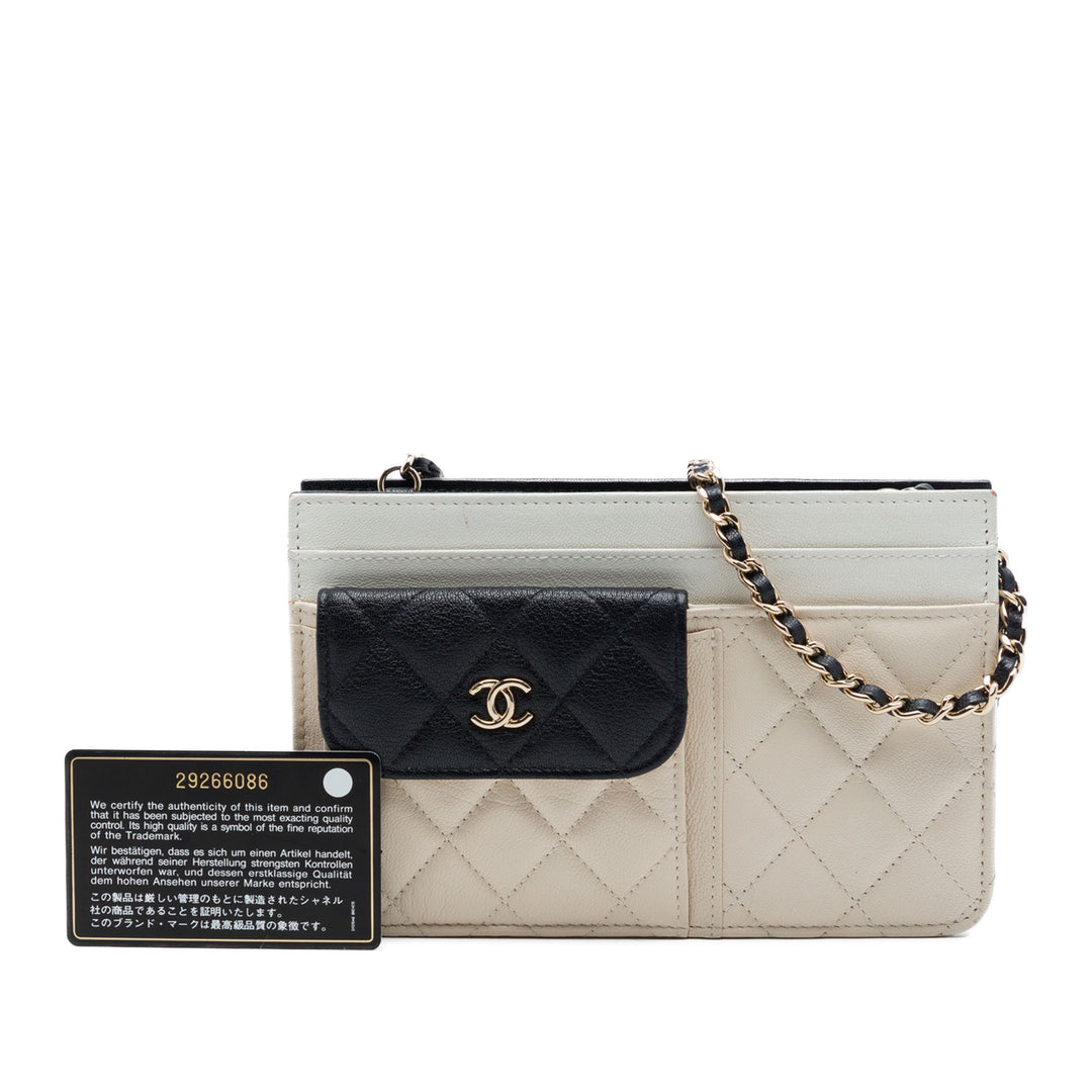 Chanel CC Tricolor Matelassé Cuir de chèvre Multi Pocket Wallet on Chain