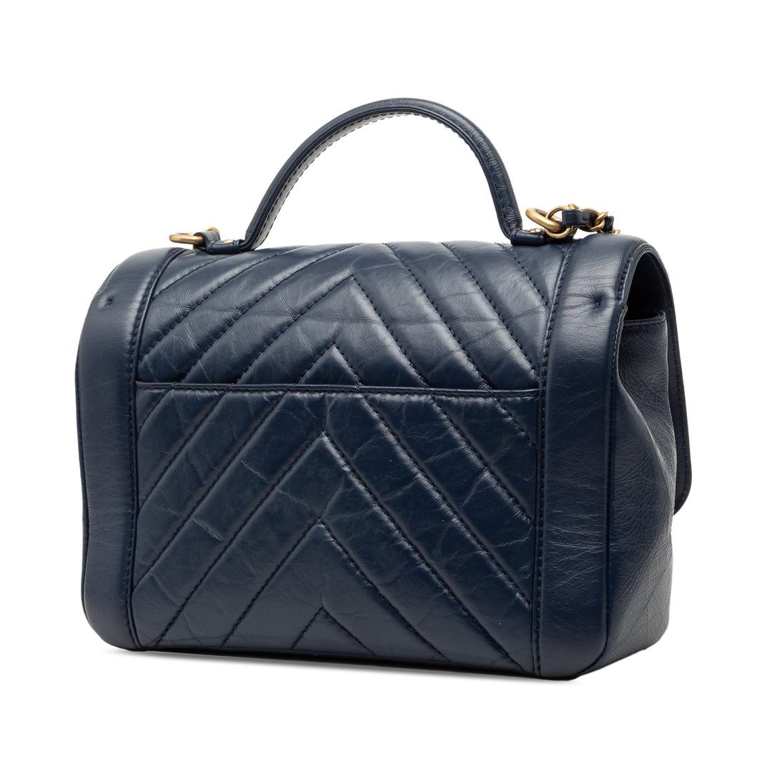 Chanel CC Chevron vieilli Cuir de veau anse supérieure à rabat