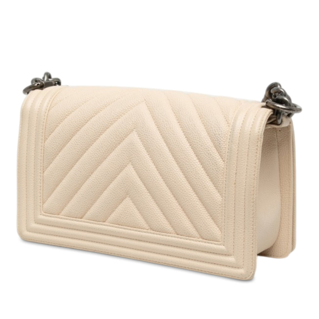 Chanel Chevron Boy à rabat Moyen Cuir caviar Marron – vue 2 – GABY PARIS