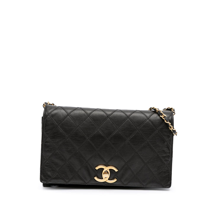 Small CC Quilted Lambskin Turnlock Full Single Flap Black - Gaby Paris