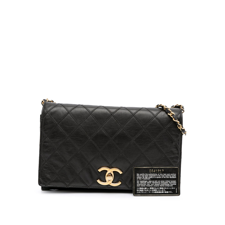 Small CC Quilted Lambskin Turnlock Full Single Flap Black - Gaby Paris