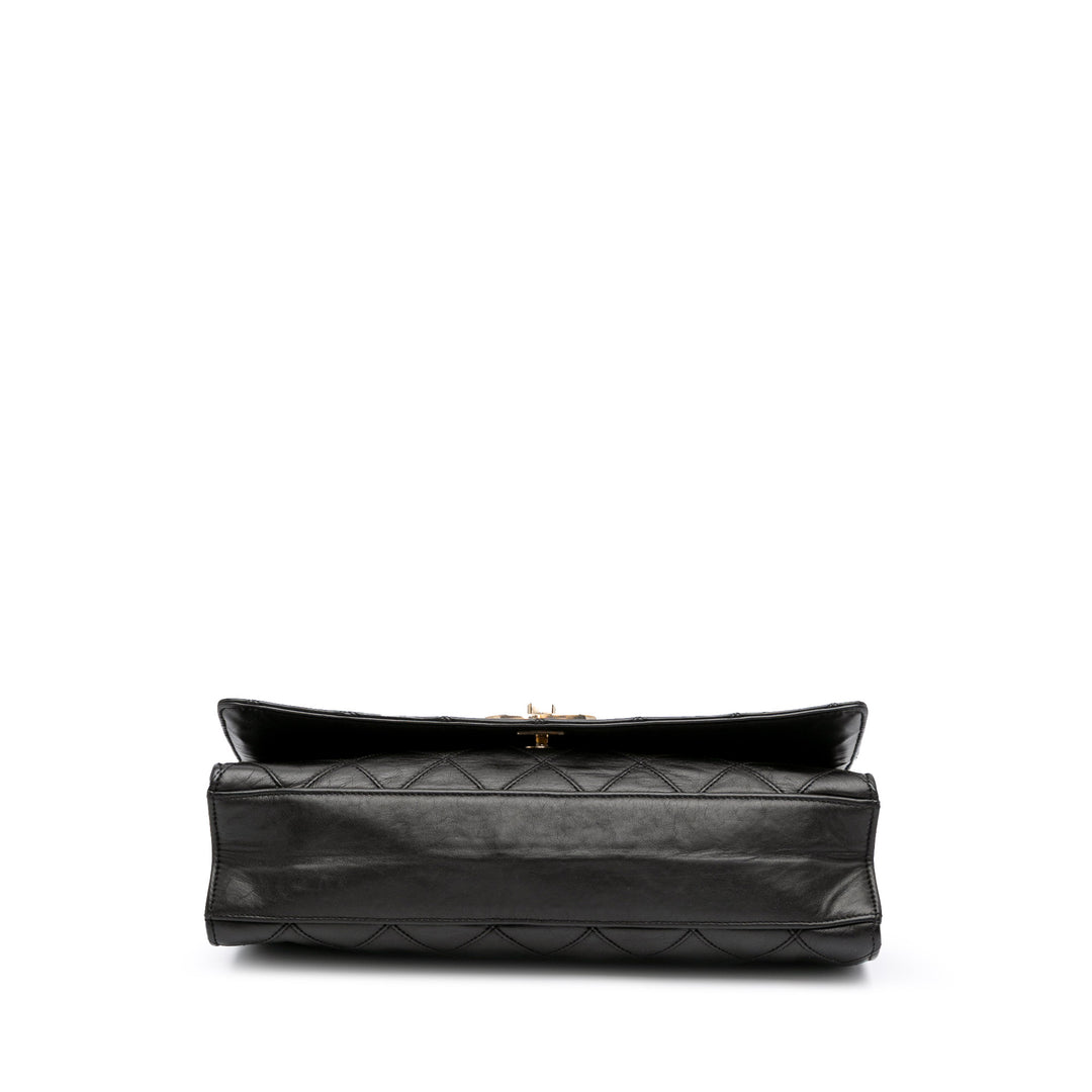 Small CC Quilted Lambskin Turnlock Full Single Flap Black - Gaby Paris