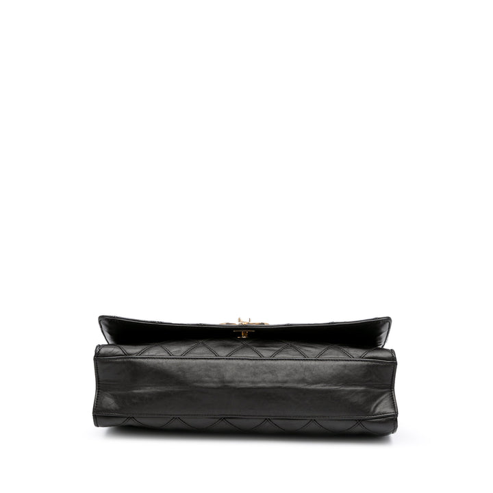 Small CC Quilted Lambskin Turnlock Full Single Flap Black - Gaby Paris