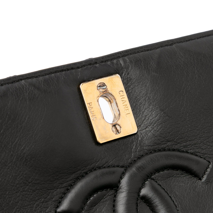 Small CC Quilted Lambskin Turnlock Full Single Flap Black - Gaby Paris