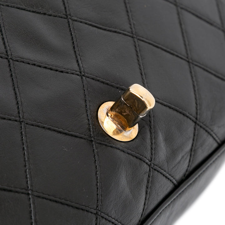 Small CC Quilted Lambskin Turnlock Full Single Flap Black - Gaby Paris