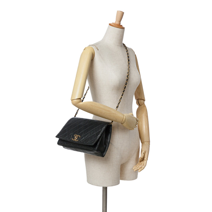 Small CC Quilted Lambskin Turnlock Full Single Flap Black - Gaby Paris