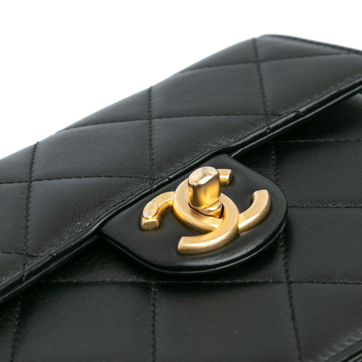 CC Quilted Calfskin Round Moon Messenger Flap Black - Gaby Paris