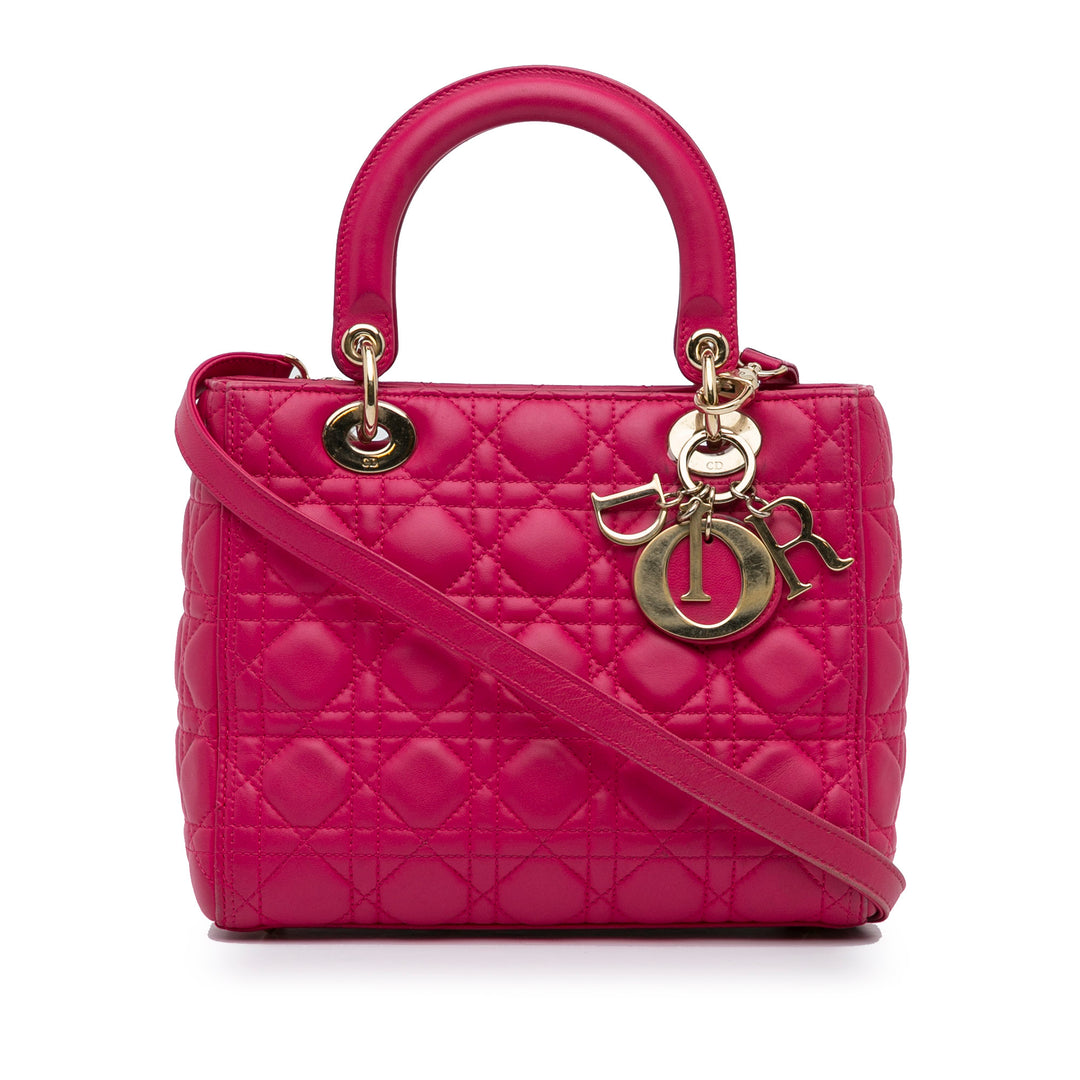 Medium Lambskin Cannage Lady Dior Pink - Gaby Paris