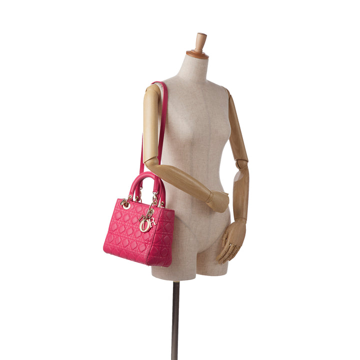 Medium Lambskin Cannage Lady Dior Pink - Gaby Paris