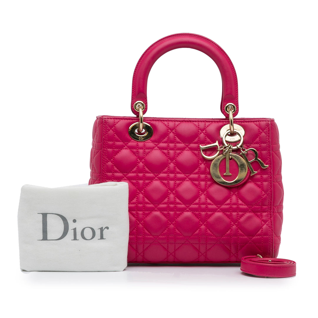 Medium Lambskin Cannage Lady Dior Pink - Gaby Paris