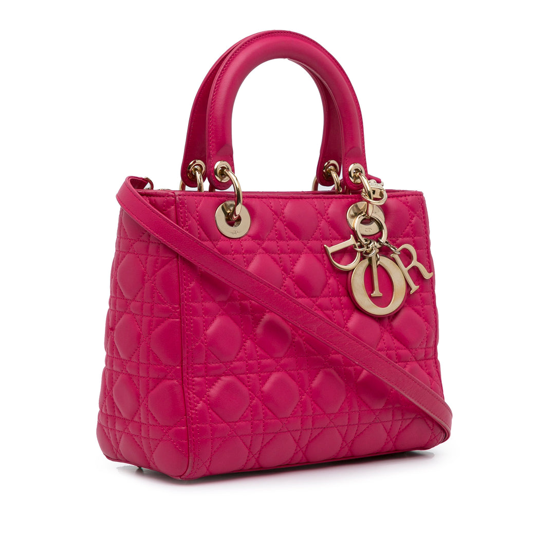 Medium Lambskin Cannage Lady Dior Pink - Gaby Paris