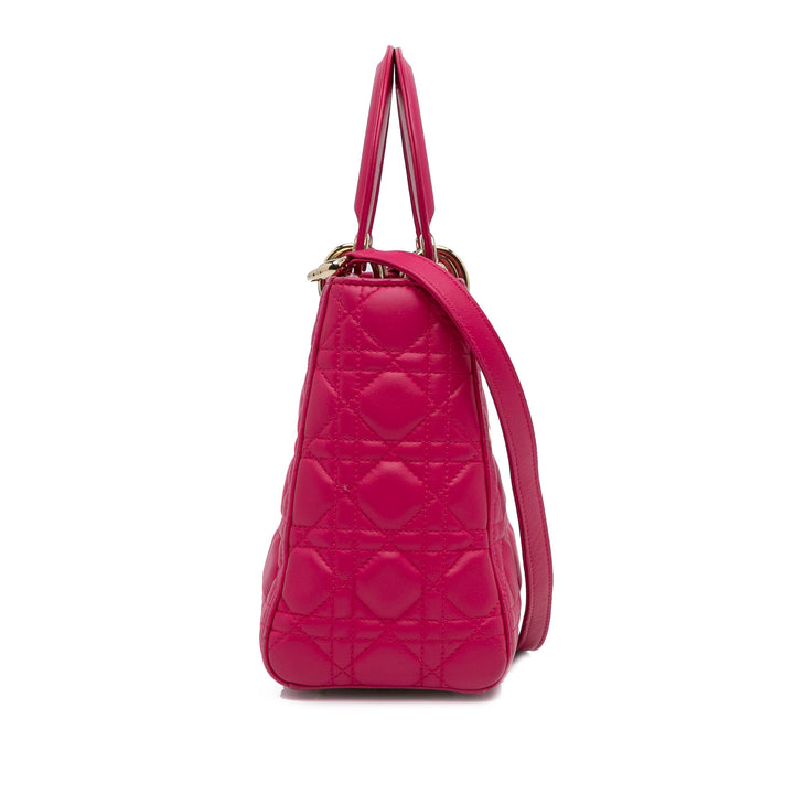 Medium Lambskin Cannage Lady Dior Pink - Gaby Paris